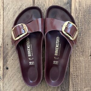 Birkenstock Burgundy Sandals with Gold Buckle